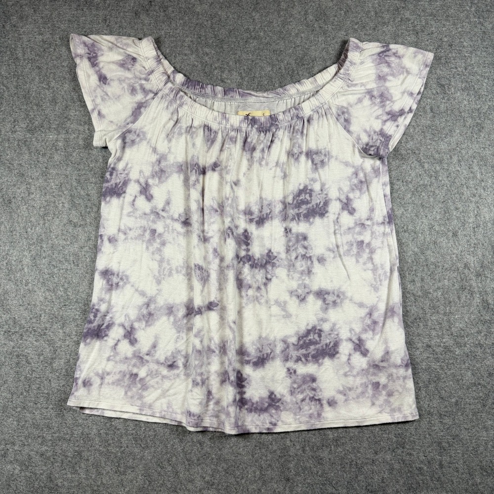 Hollister Womens Off The Shoulder Top Size S Purple Tie Dye Flutter Sleeve